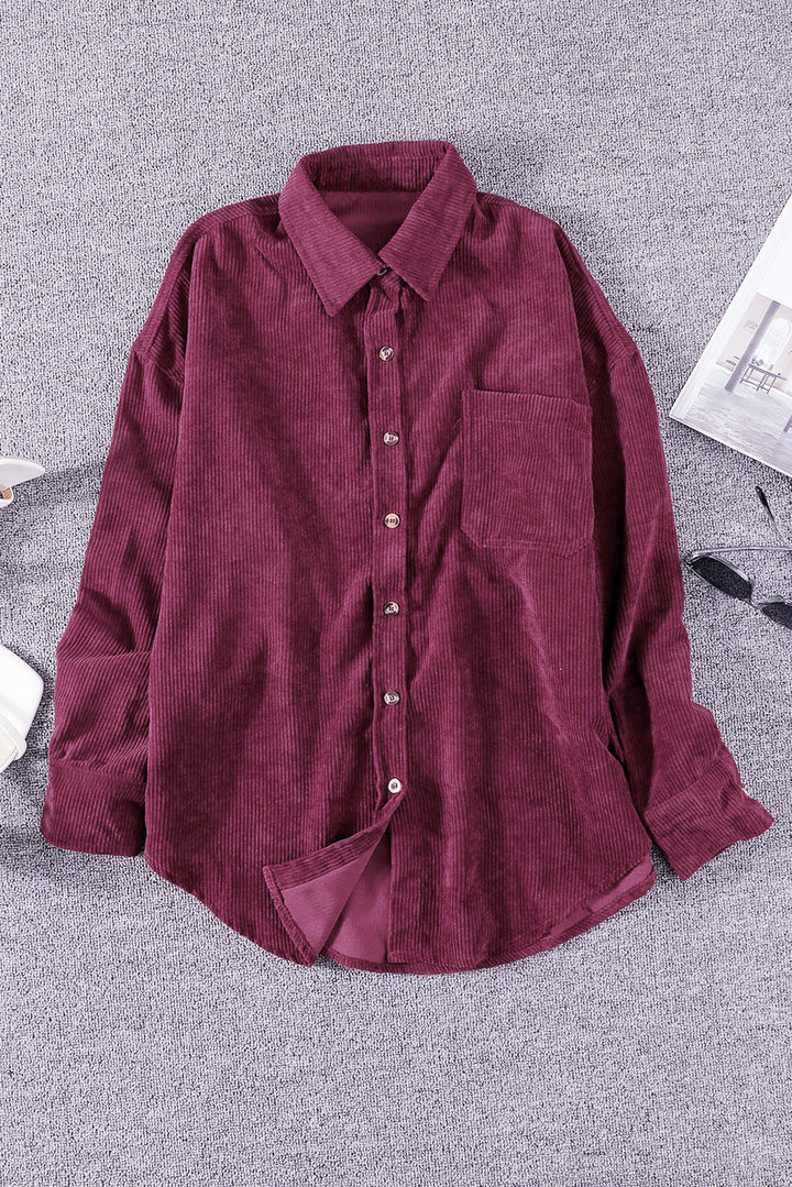 Wine Fiery Red Corduroy Button Pocket Shirt