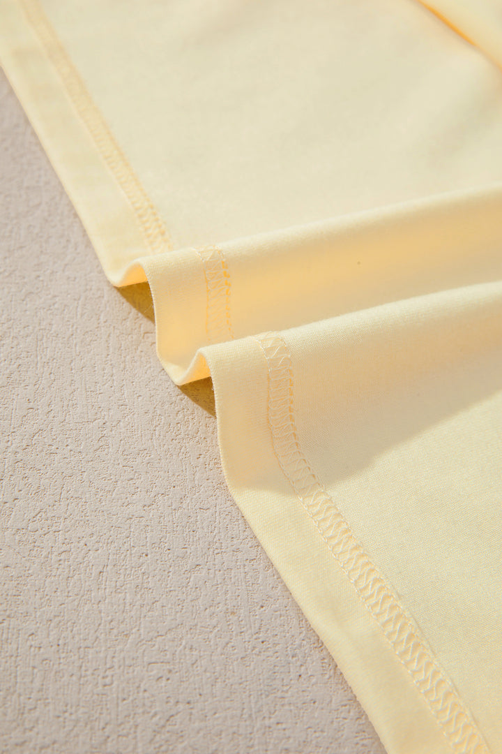 Yellow Cream Casual Plain Crew Neck Tee