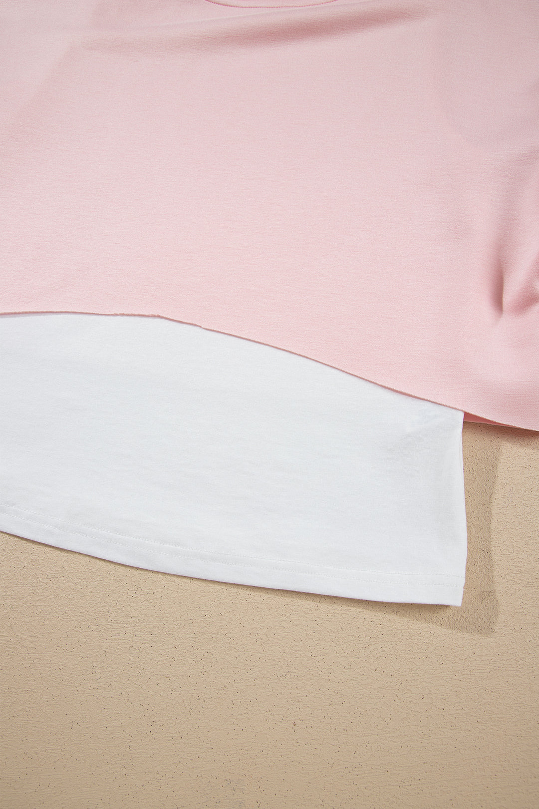Pink Color Contrast Overlay Long Sleeve Top Drawstring Loose Pant Set