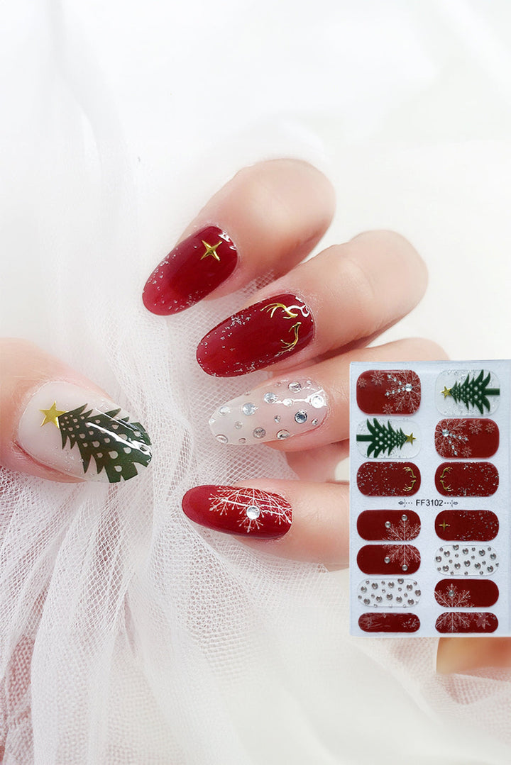 Autocollants pour ongles en gel strass motif sapin de Noël et flocon de neige