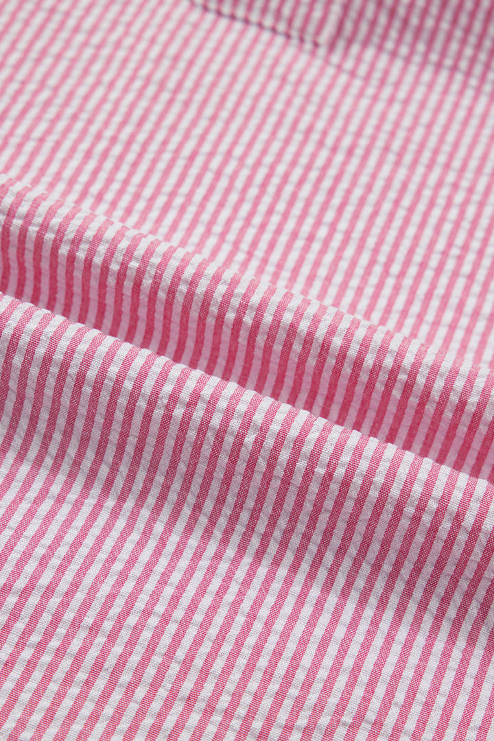 Rose Stripe Short Bubble Sleeve Split V Neck Blouse