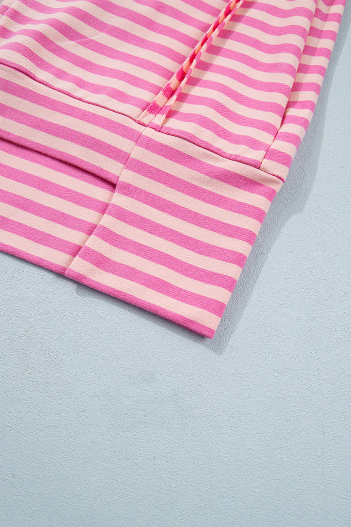 Pink Stripe Zip-up Puff Sleeve Zip Jacket Sweatshirt