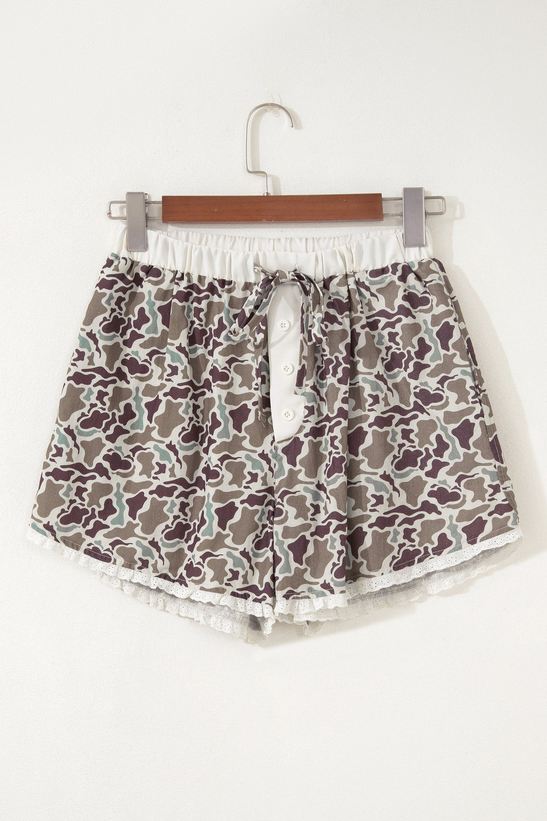 Khaki Camouflage Print Ruffle Boxer Shorts