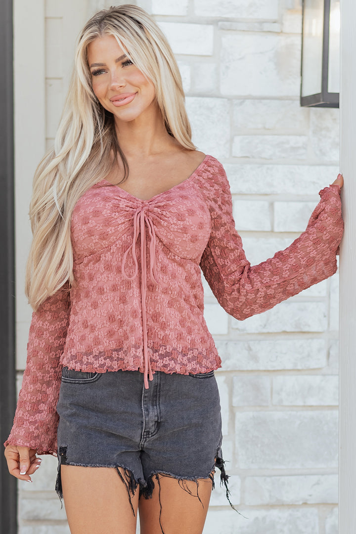 Drawstring Knot Detail Floral Lace Blouse