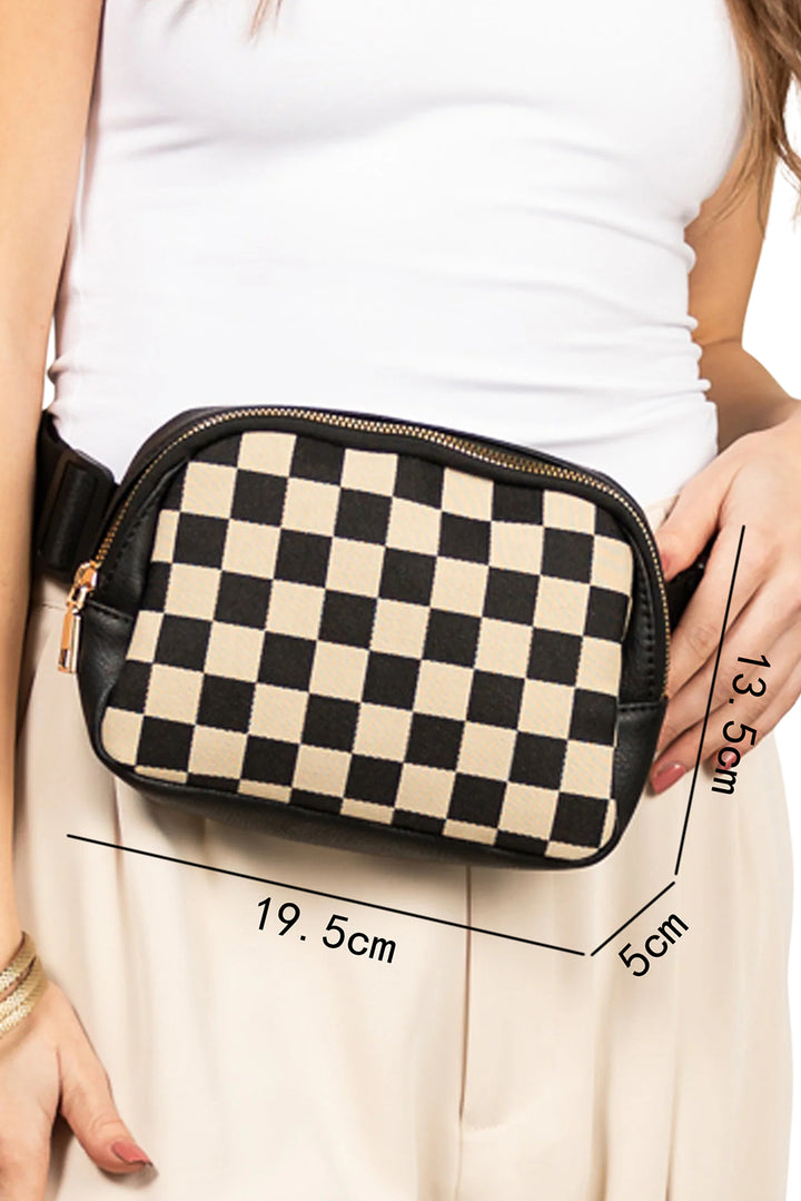 Faux Leather Checkered Patchwork Crossbody Waist Bag