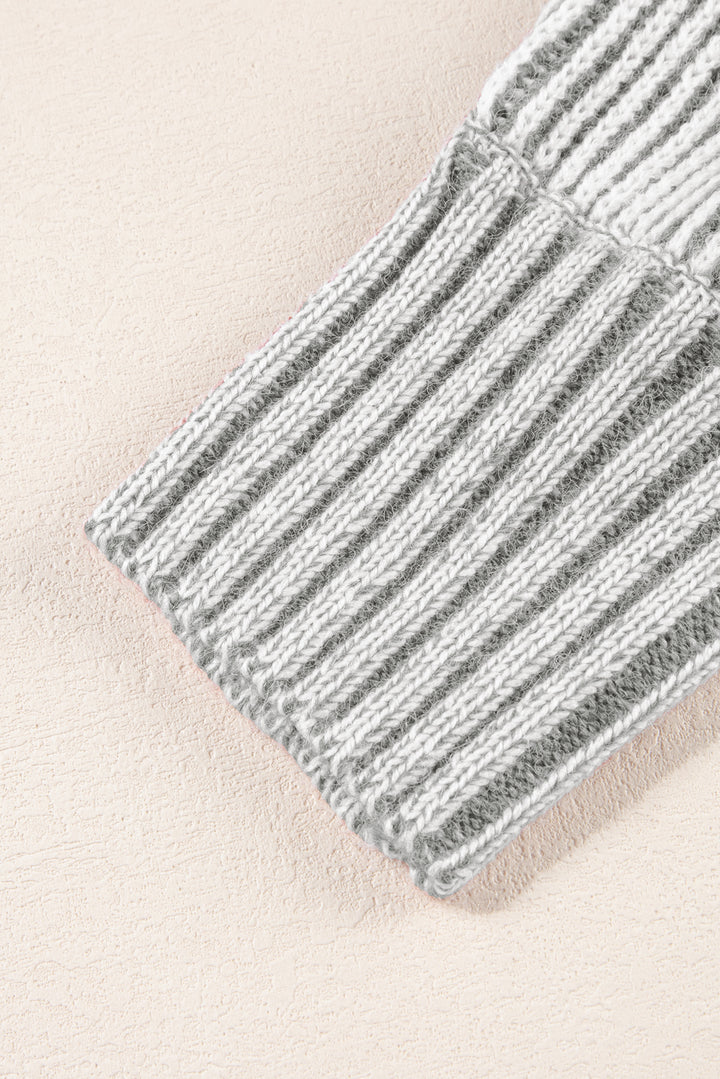 Striped Print Ribbed Knit Boat Neck Baggy Sweater