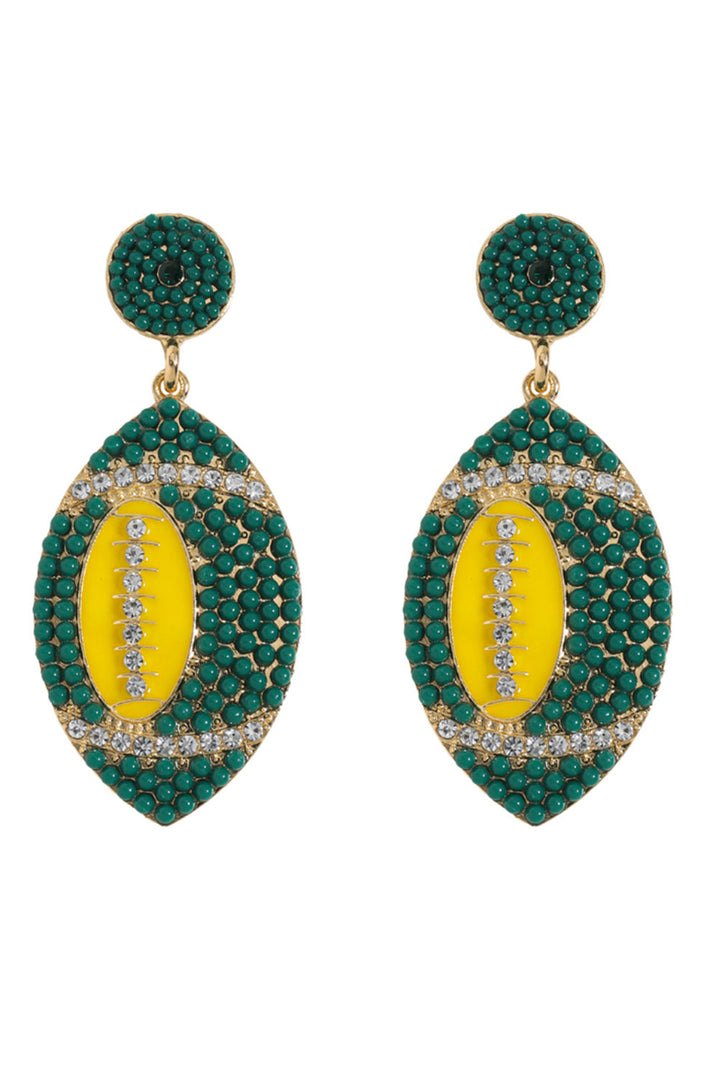 Boucles d'oreilles pendantes en perles et strass, motif rugby