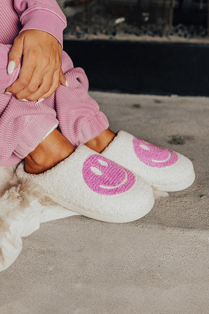 Chaussons antidérapants en peluche à imprimé visage souriant