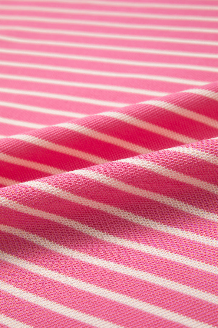 Pink Stripe Color Block Trim Notched Neck Sleeveless Shift Mini Dress