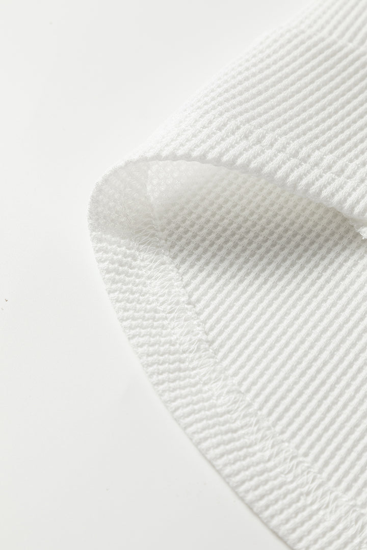 White Rounded Hem Waffle Long Sleeve Top