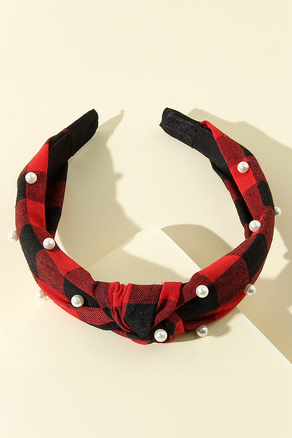 Bandeau noué à carreaux de Noël avec décoration en perles