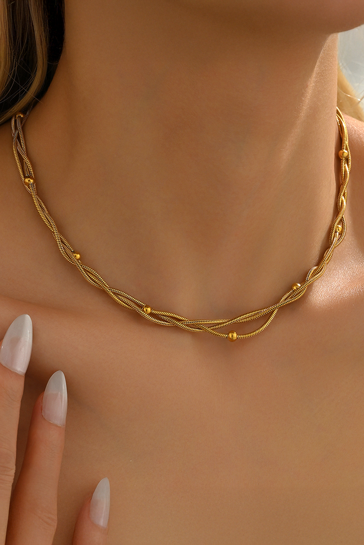 Plated Beading Twist Link Swirl Chain Necklace