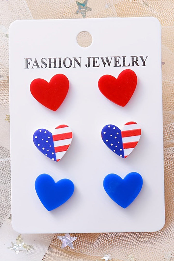 American Flag Print Heart Shape Stud Earrings Set