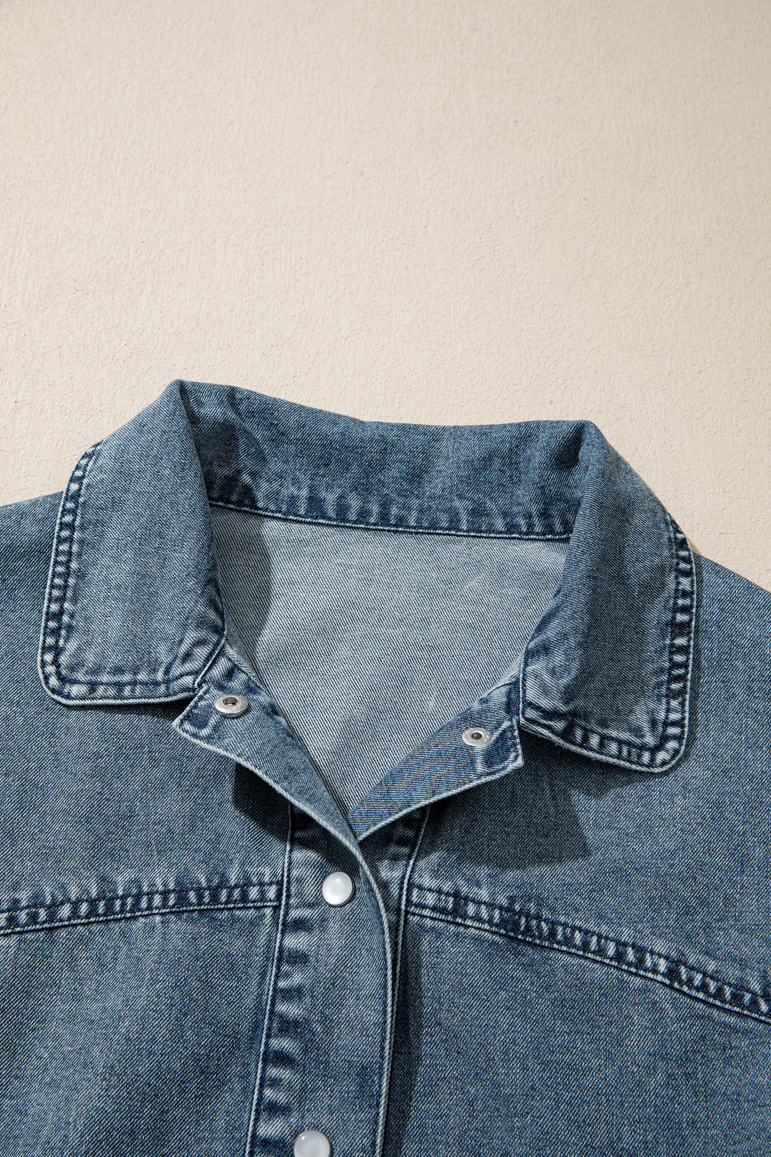 Dusk Blue Western Shirt Collar Tunic Denim Jacket