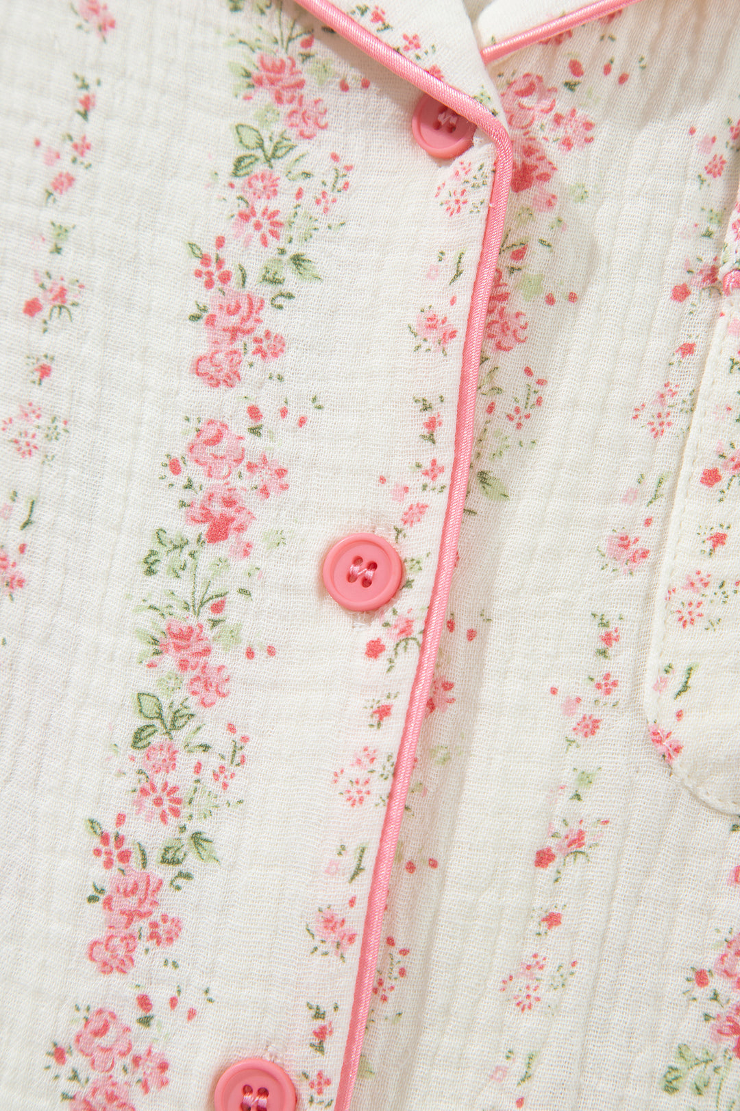Pink Floral Print Long Sleeve Button Front Shirt Pajama Pant Set
