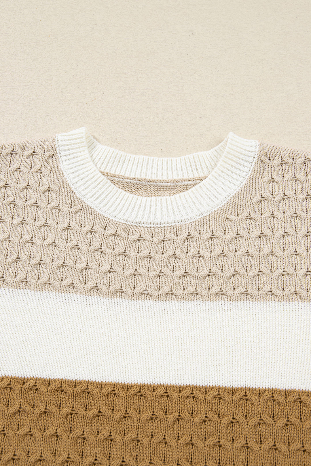 Brown Mixed Texture Knit Striped Color Block Loose Sweater