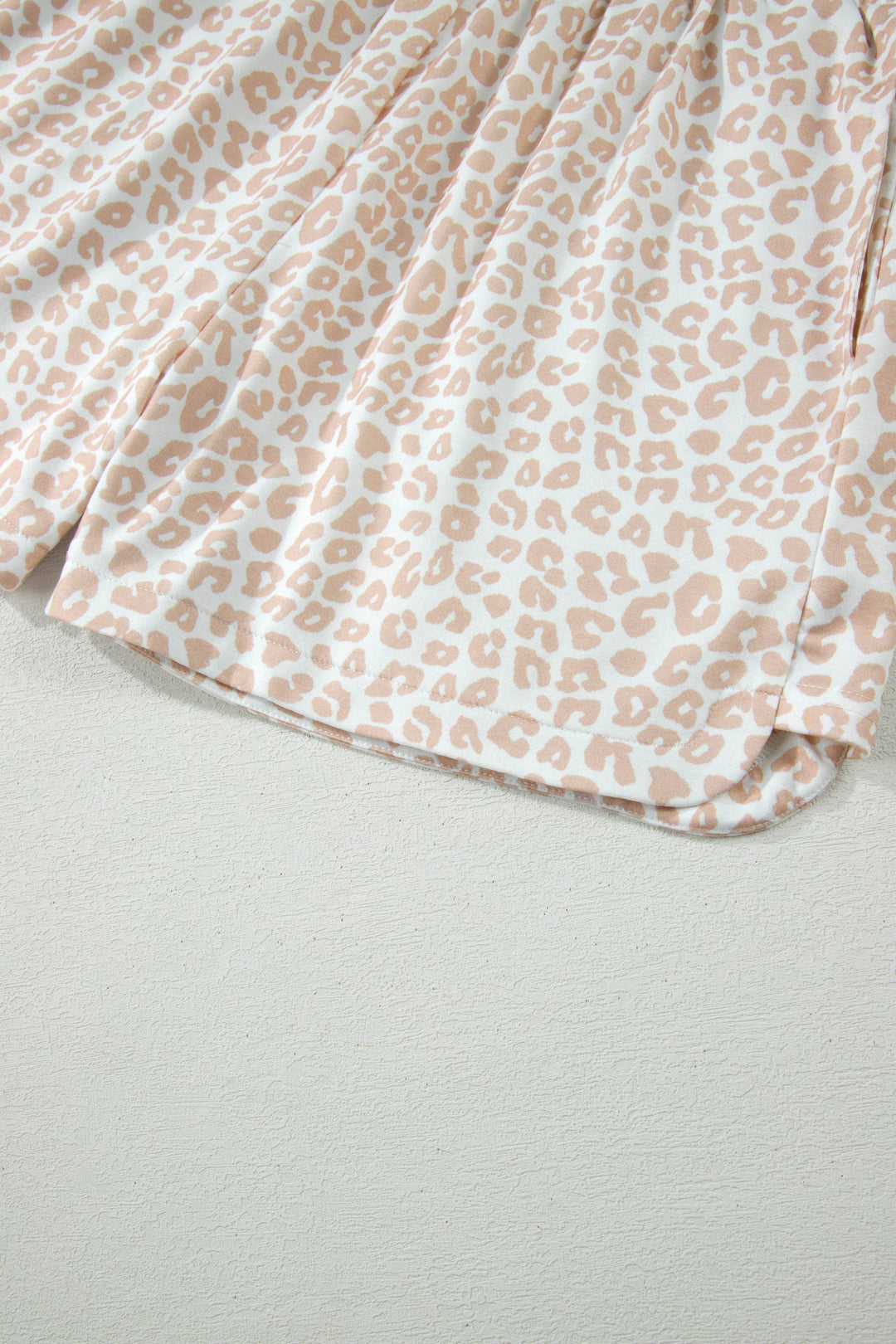 Beige Leopard Zip Polo Top 2pcs Short Set