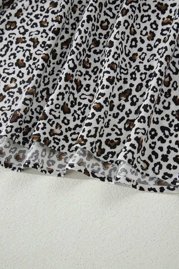 Beige Leopard Zip Front V Neck Cinched Waist Sleeveless Maxi Dress