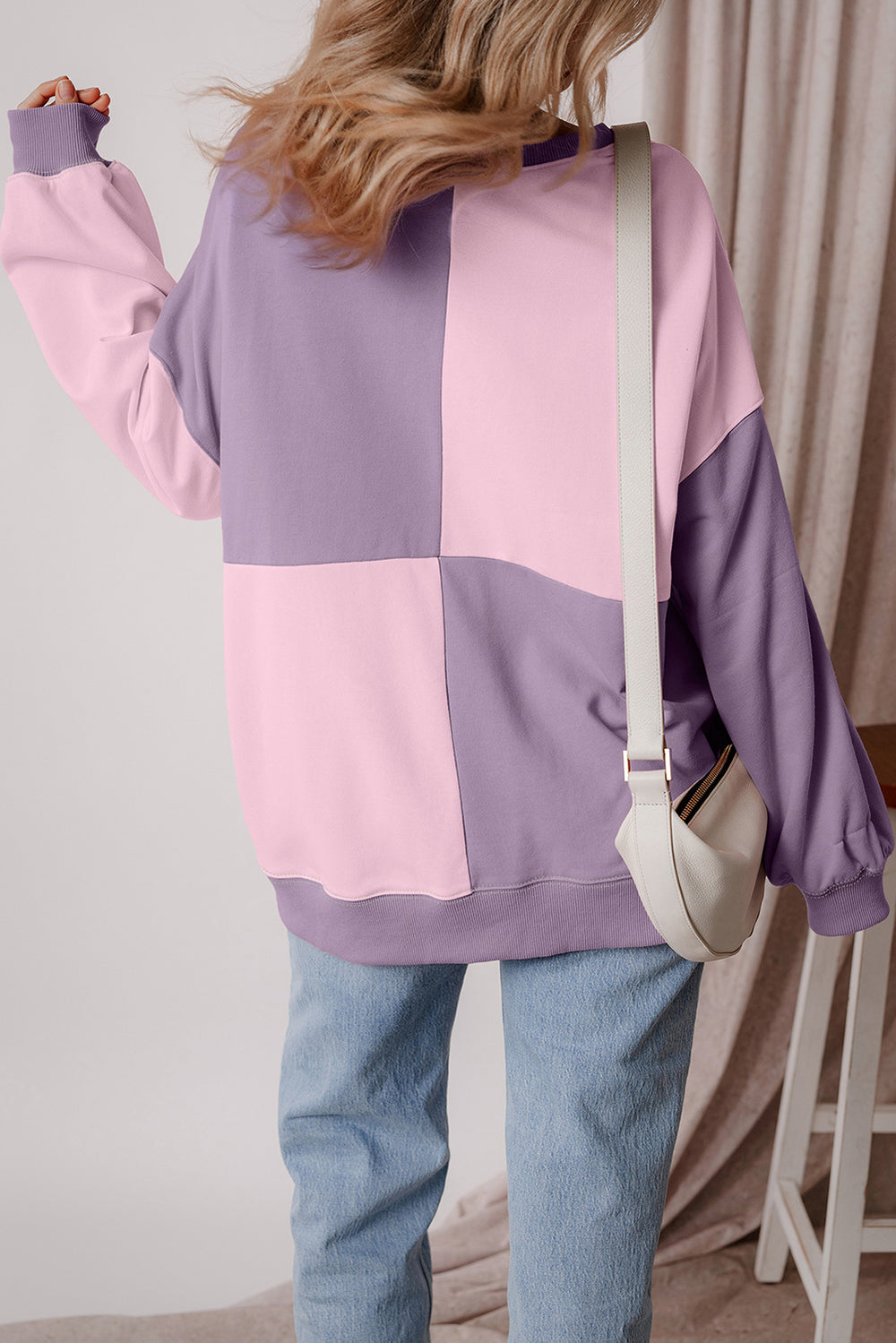 Colorblock Henley High Low Oversize Sweatshirt