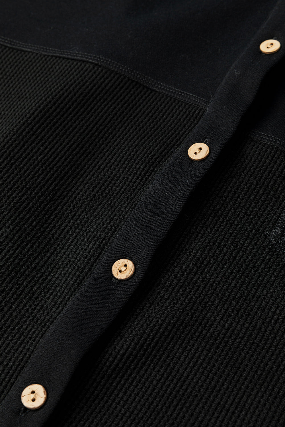 Black Waffle Knit Patchwork Exposed Seam Loose Shacket