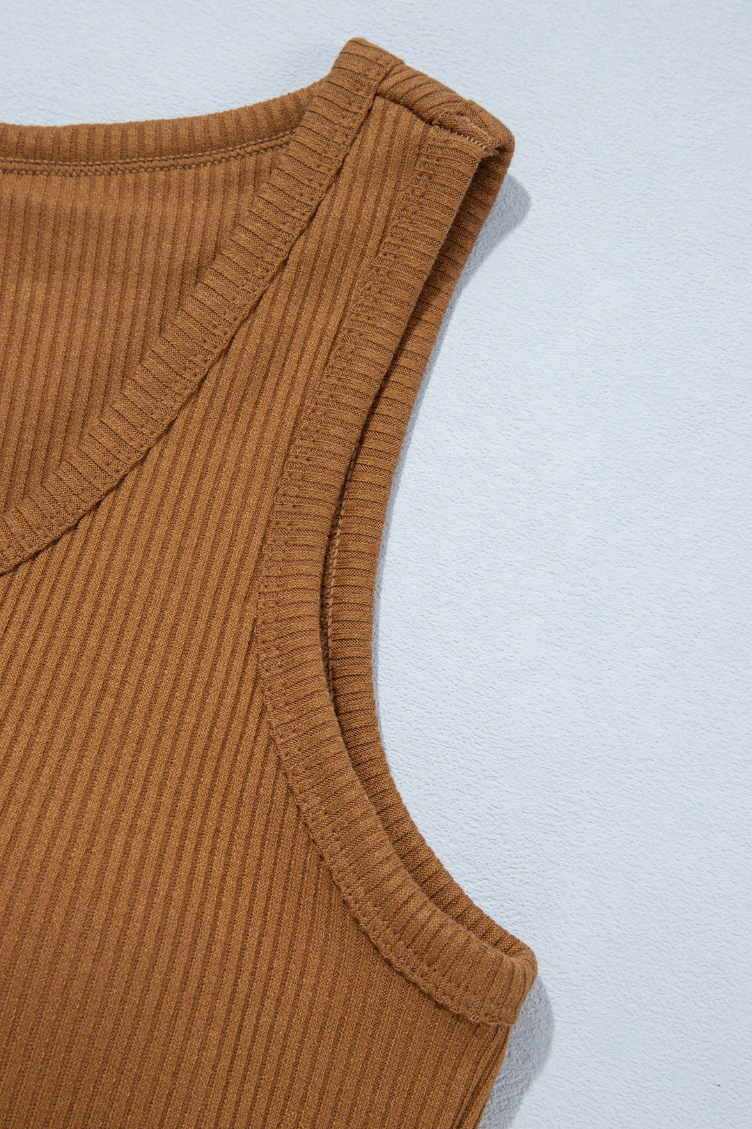 Coffee Ribbed Knit Sweet Lace Hem Vest