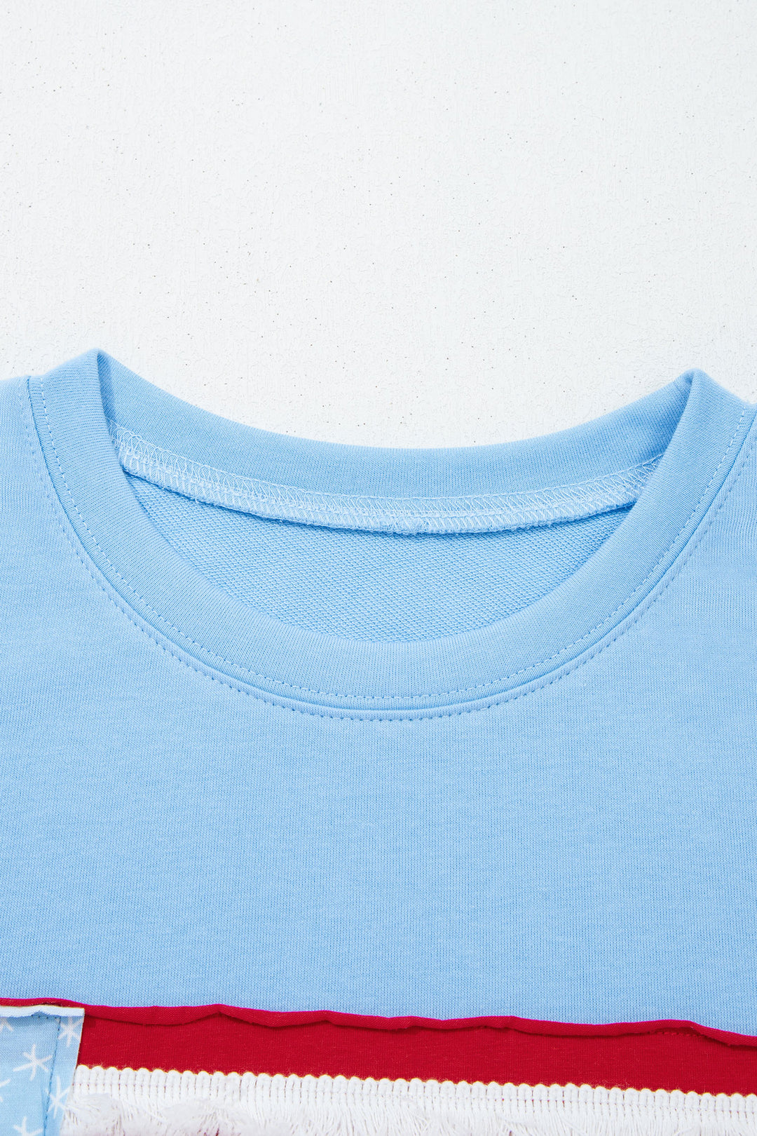 Mist Blue USA Flag Textured Patchwork Cap Sleeve Tee