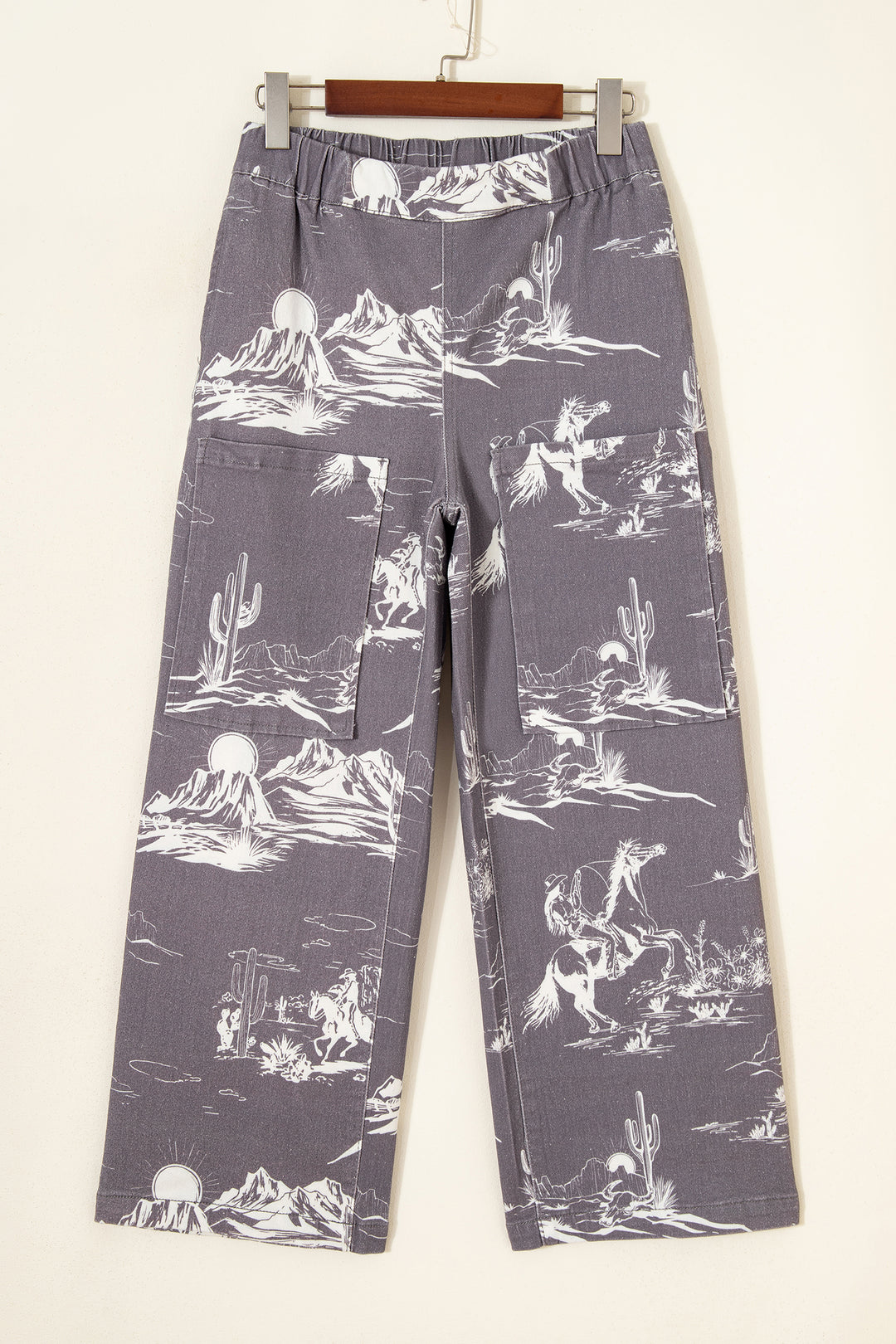 Gray Wild West Riding Vintage Printed Shift Jeans