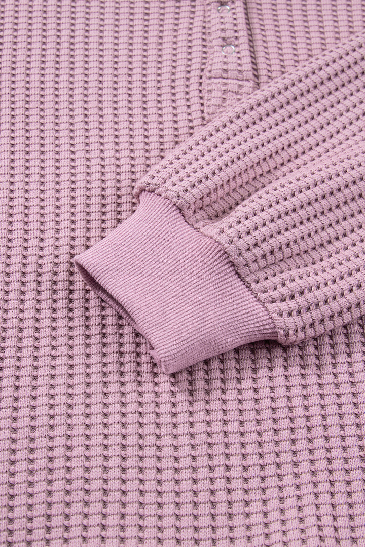 Light Pink Solid Color Textured Snap Button Collared Baggy Top