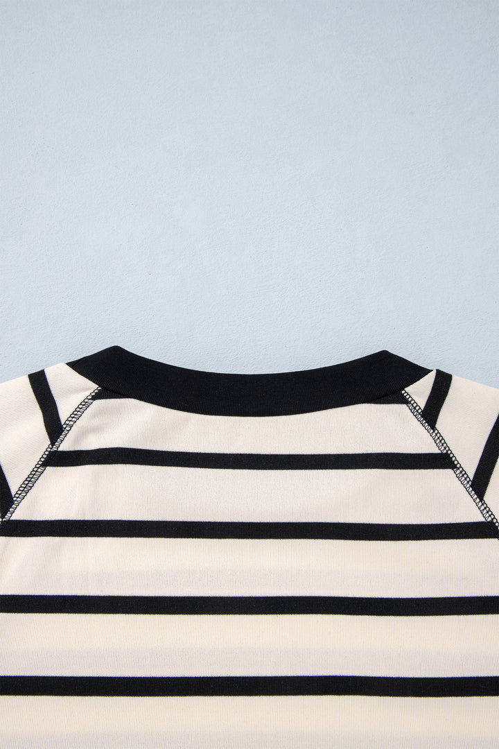 Beige Stripe Relaxed Long Sleeve Top Color Block Detail Drawstring Pant Set
