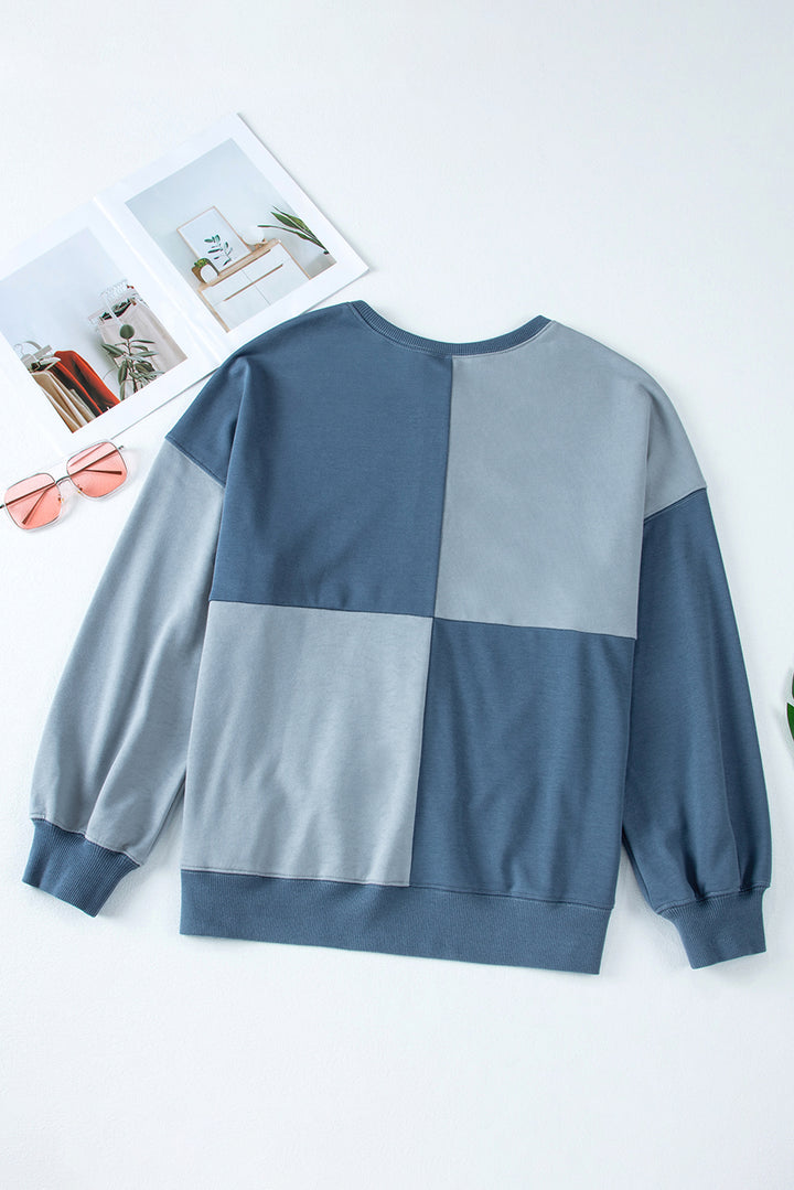 Colorblock Henley High Low Oversize Sweatshirt