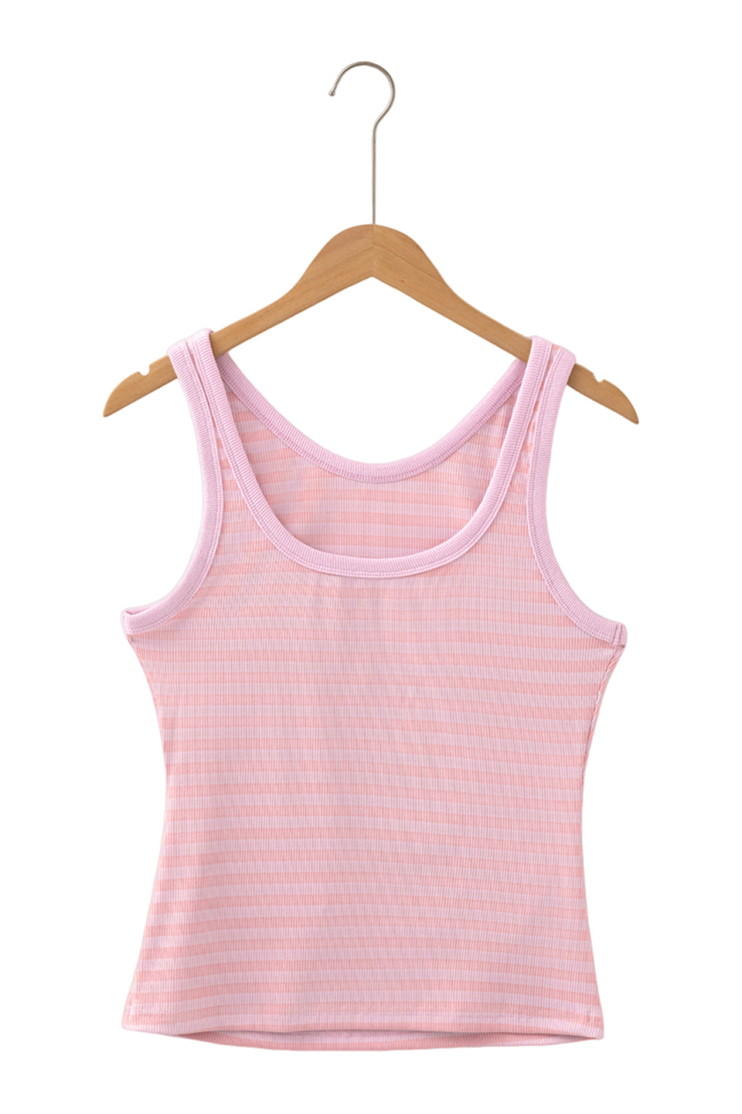 Pink Stripe Ribbed Knit Slim Tank Top