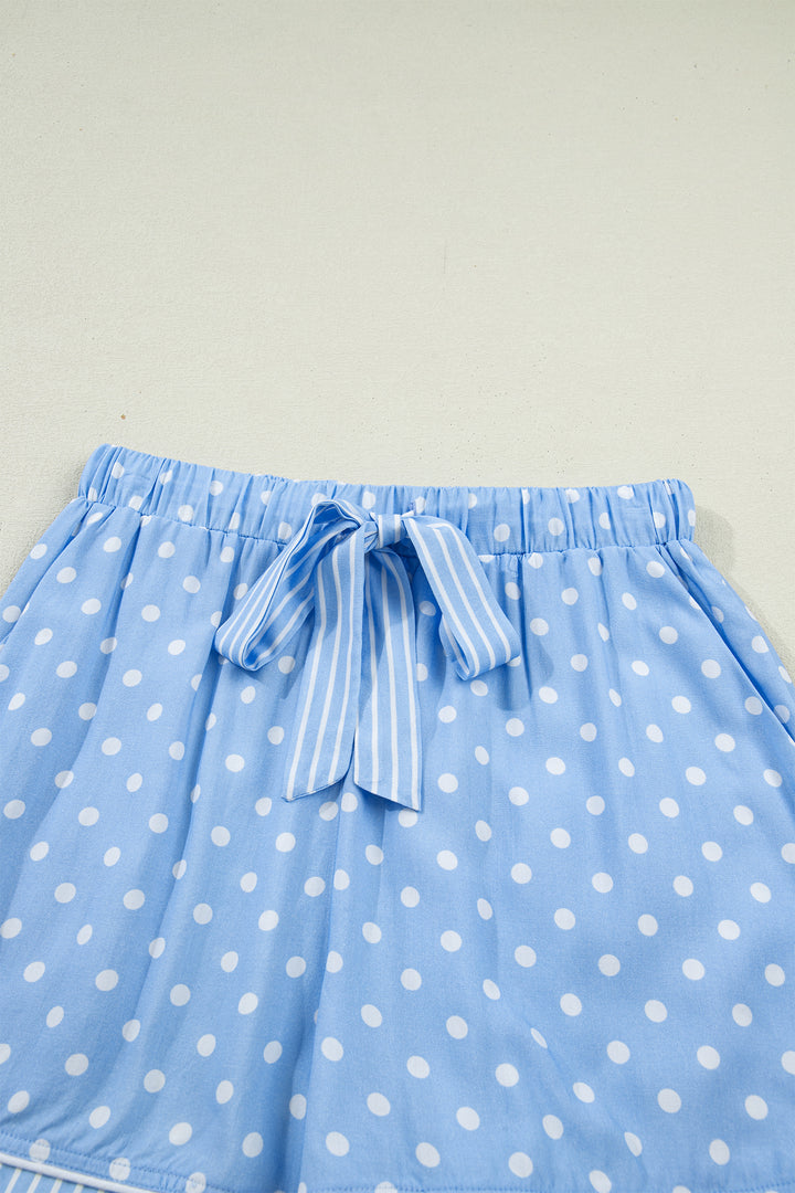 Sky Blue Dotted Print Soft Short Pajama Set
