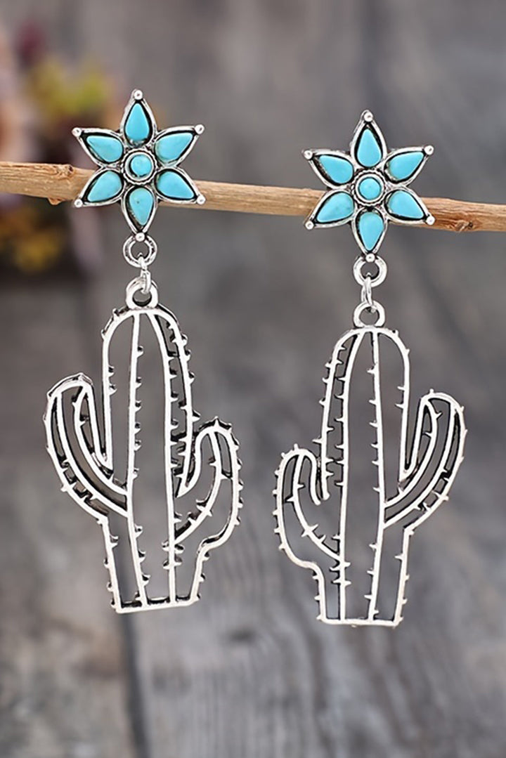 Boucles d'oreilles pendantes en forme de cactus et de fleurs turquoise occidentales