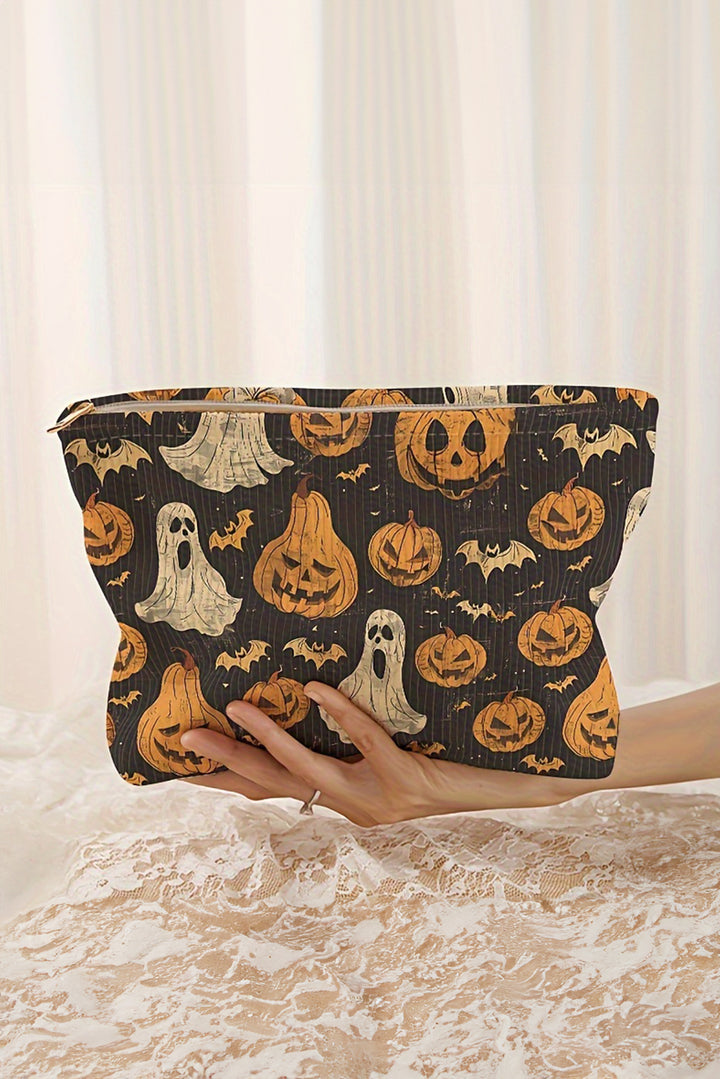 Striped Halloween Pumpkin Ghost Printed Makeup Bag