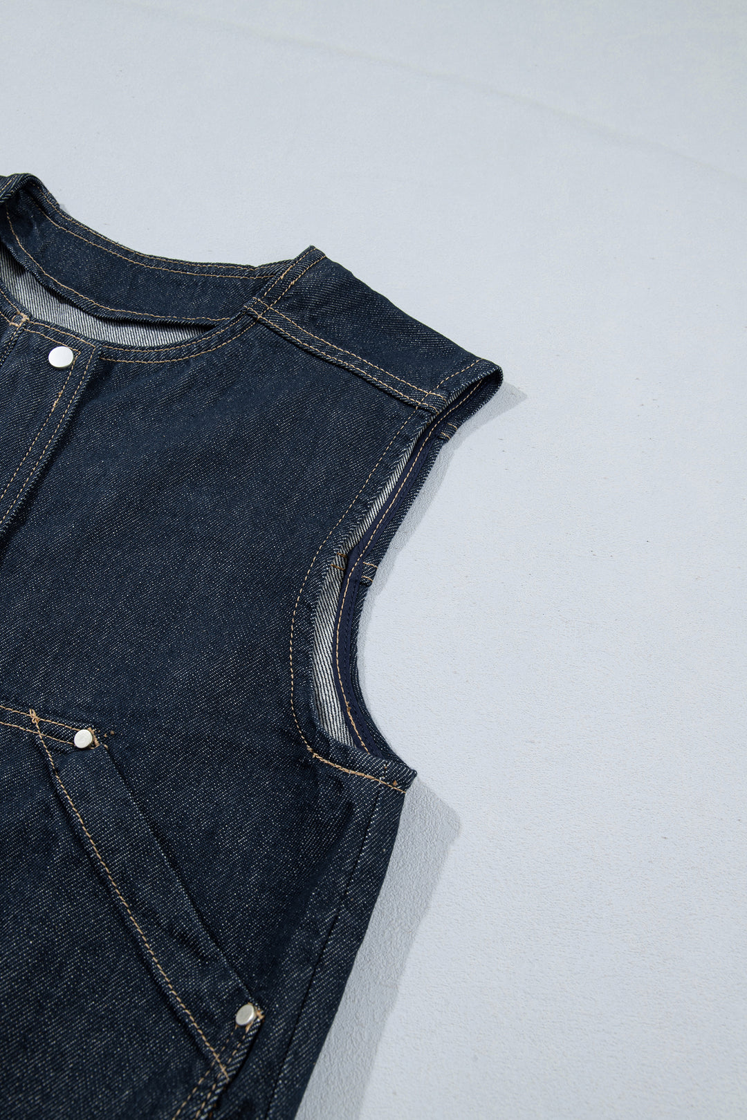 Navy Blue Vintage Denim Zipper Front Cowboy Vest