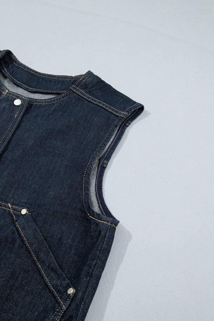 Navy Blue Vintage Denim Zipper Front Cowboy Vest