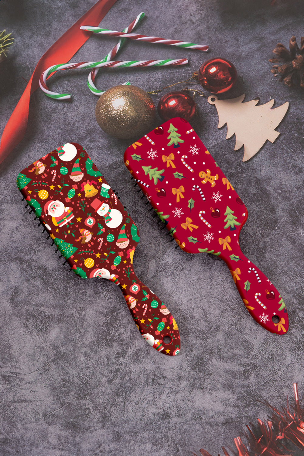 Christmas Themed Print Paddle Hair Brush