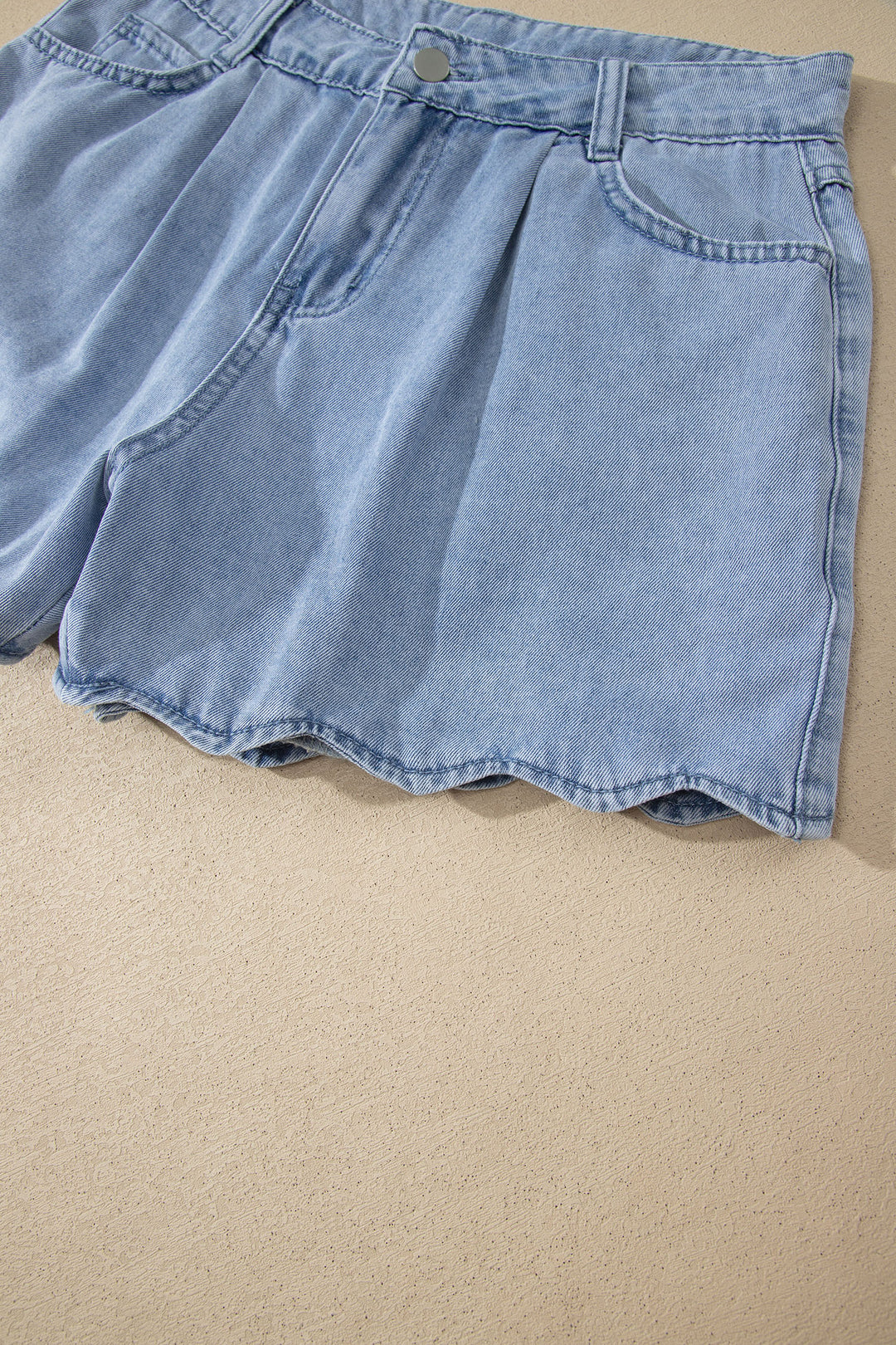Myosotis Solid Color Scalloped Trim Casual Denim Shorts