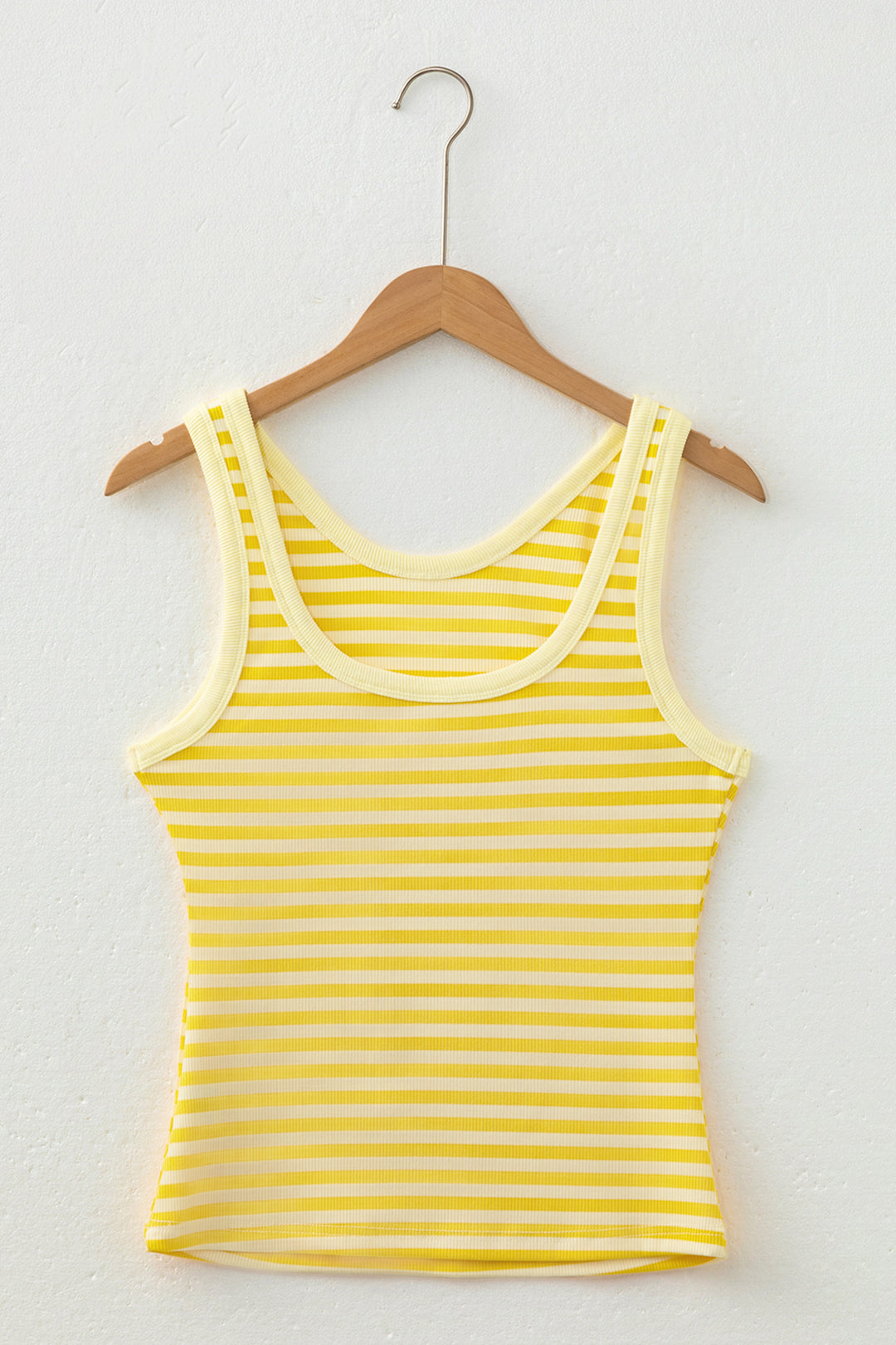 Casual Yellow Stripe Ribbed Knit Slim Tank Top