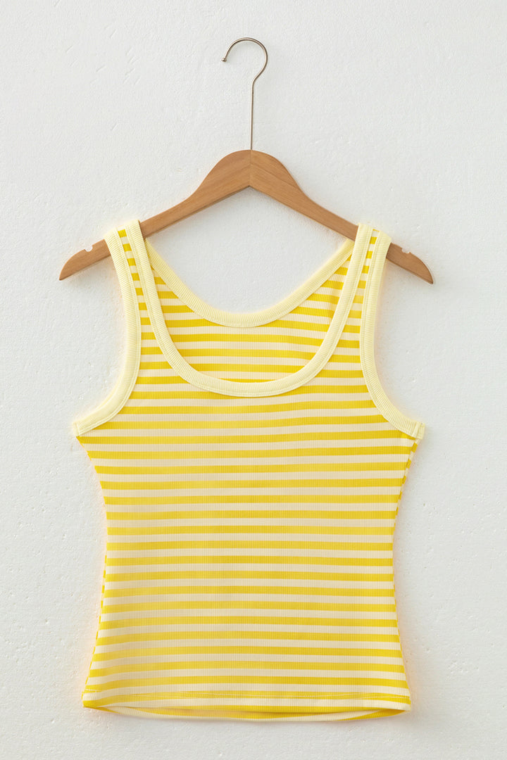 Casual Yellow Stripe Ribbed Knit Slim Tank Top