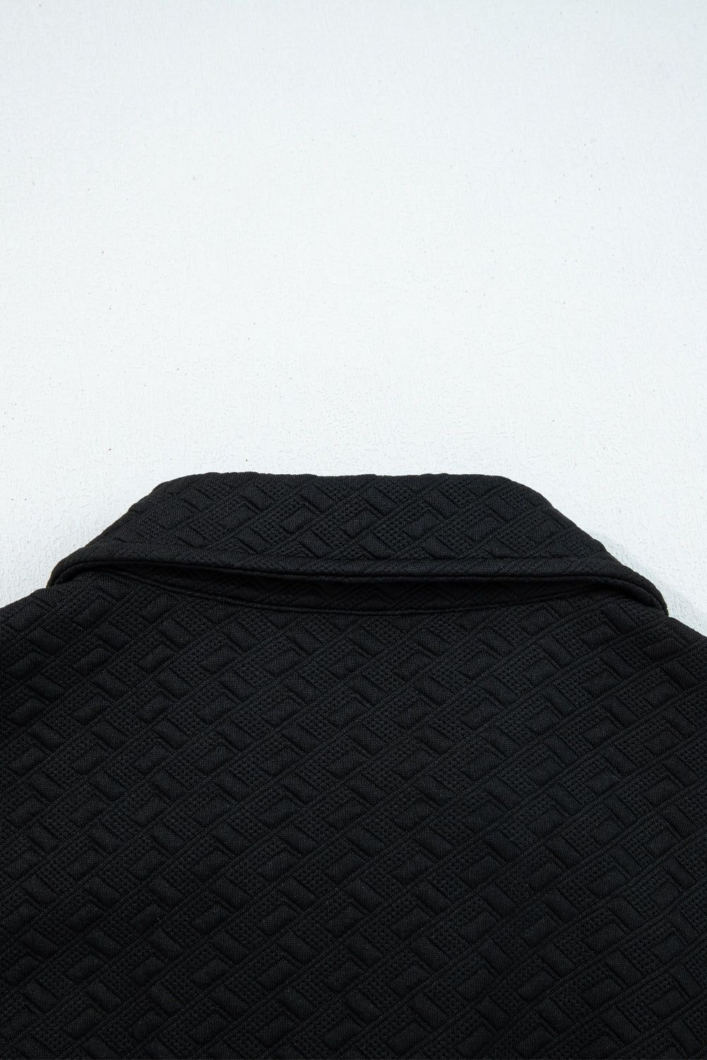 Black Stylish Textured Striped Patchwork Polo Collar Pullover Sweatshirt