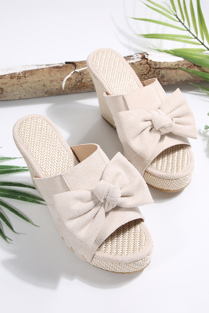 Cute Bow Knot Studded Wedge Platform Slippers