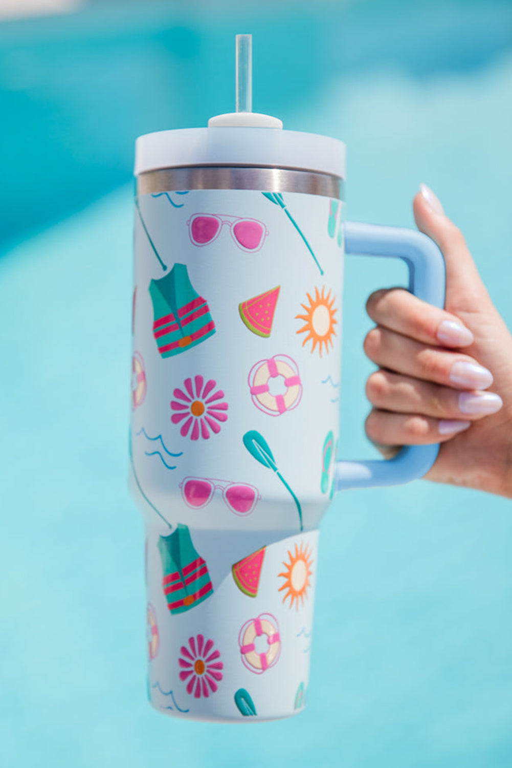Beach Day Fun Pattern Cup with Handle 40oz