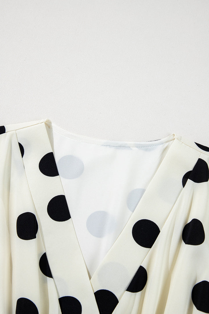 Polka Dot Printed Surplice V Neck Puff Sleeve Mini Dress