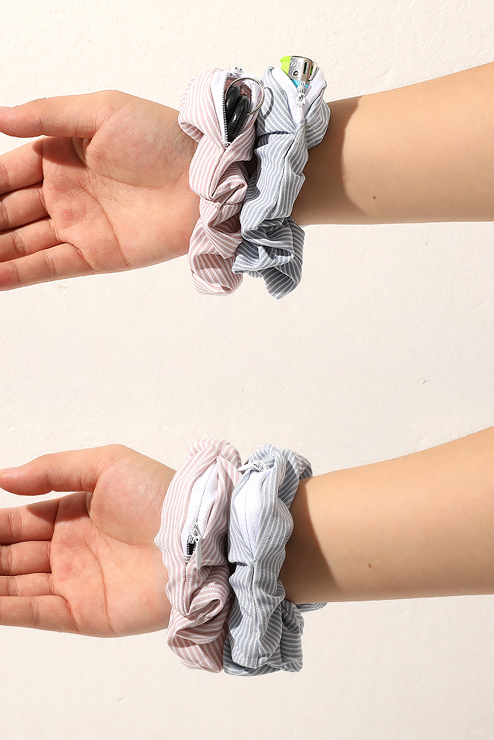 Ribbed Hair Scrunchie with Hidden Zipper Pocket