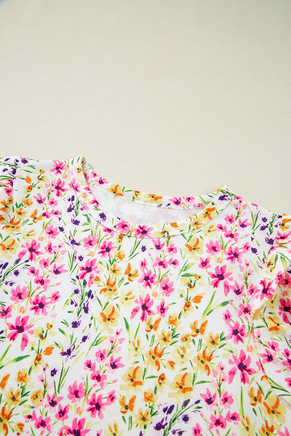 floral puff short sleeve crewneck blouse
