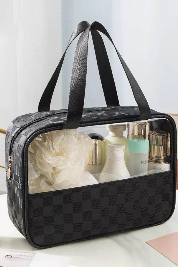 Trousse de maquillage élégante en PVC transparent à carreaux