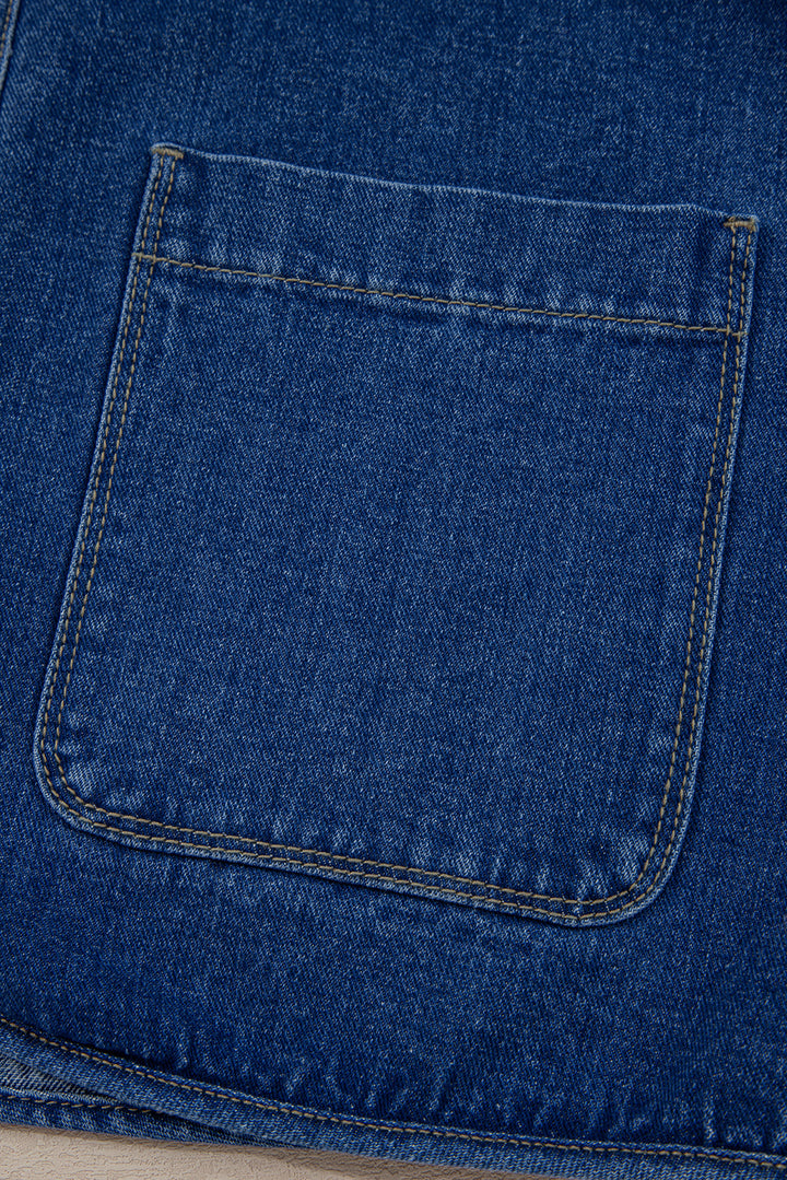 Sail Blue Vintage Fastening Big Patched Pockets Straight Cut Deep Wash Denim Jacket