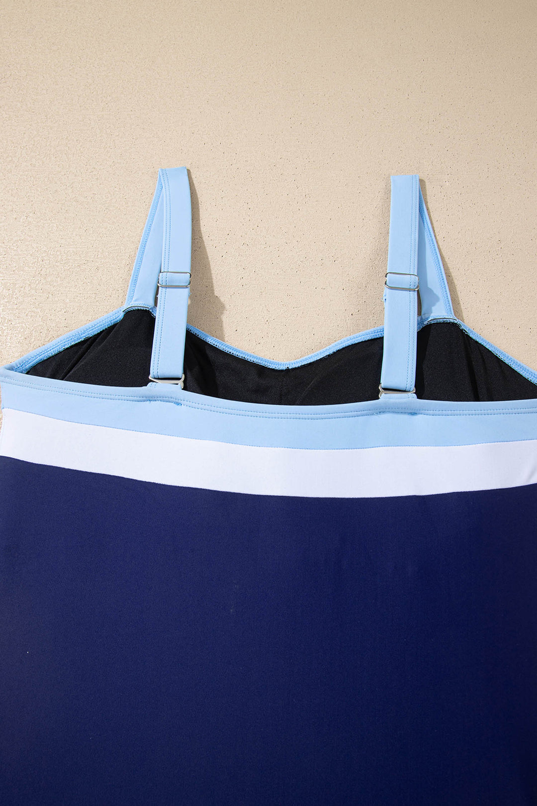 Navy Blue Color Block Detail Adjustable Straps One Piece Swimsuit