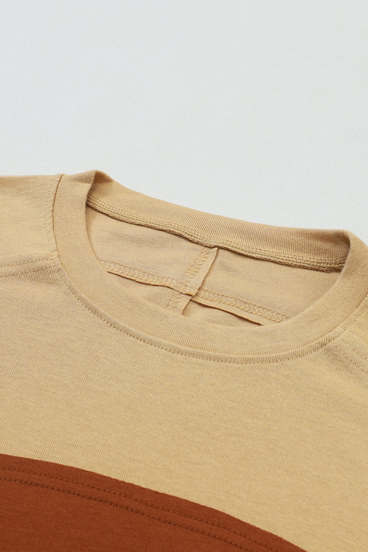 Light French Beige Colorblock Striped Bishop Sleeve Top